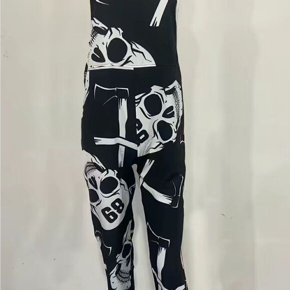 Lightweight skull,overalls with tie shoulders front pocket silky feel for summer - Picture 3 of 8